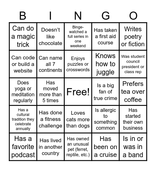 Human Bingo Card