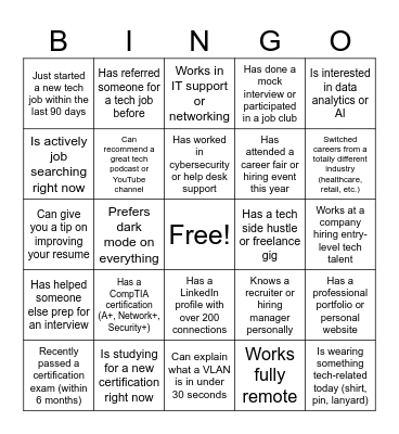Tech Impact Networking Bingo Card