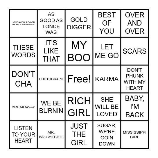 HITS FROM 2005 Bingo Card