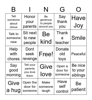 Kindness Bingo Card