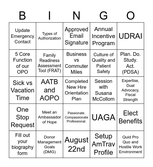 Orientation Bingo August 2025 Bingo Card