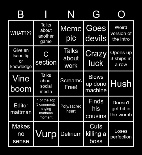 Lazy mattman bingo Card