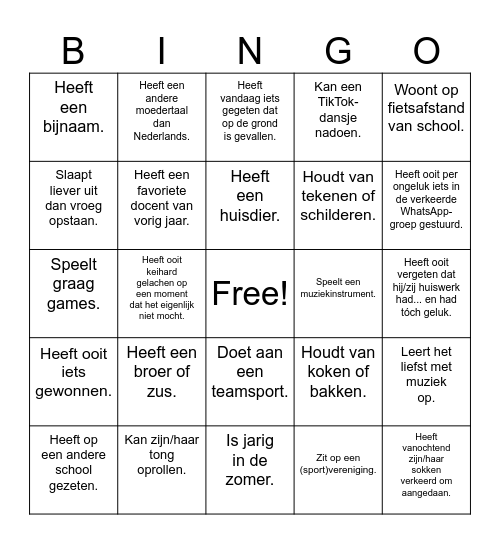 Kennismakingsbingo Card