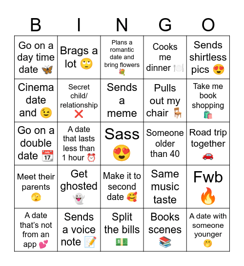 2025 Dating Bingo Card