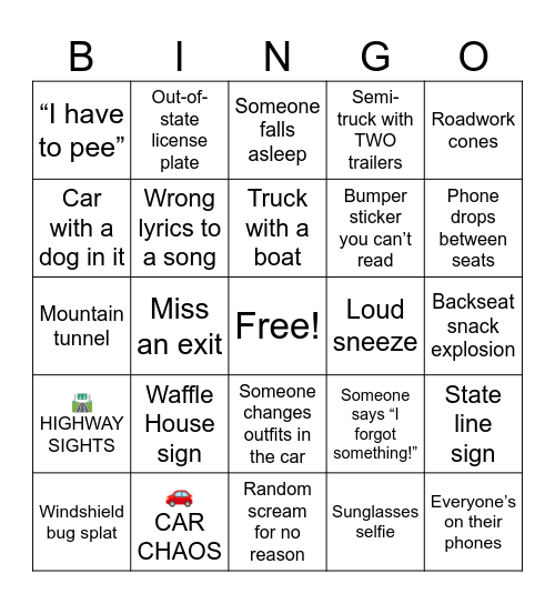 Beach Trip Bingo Card