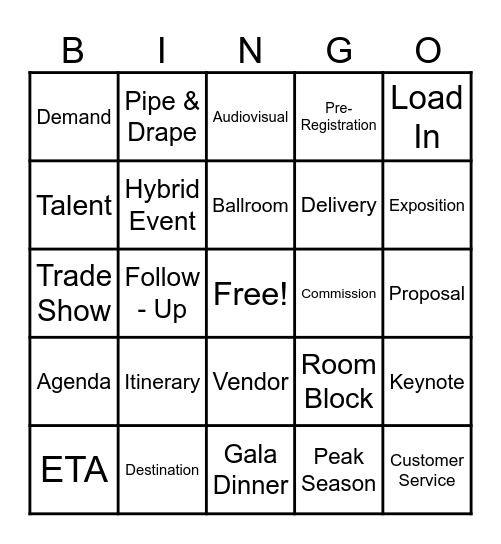 Hospitality Bingo Card