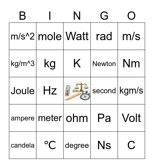 SI Units Bingo Card