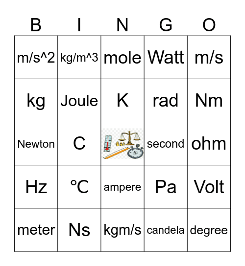 SI Units Bingo Card