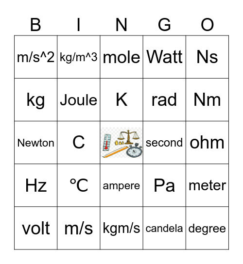 SI Units Bingo Card