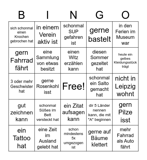 Das ultimative Kennenlernbingo Card