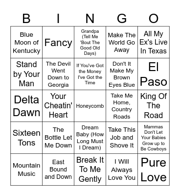 Country Music Classics Bingo Card