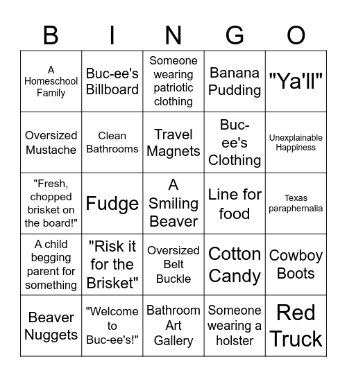 Buc-ee's Bingo Card