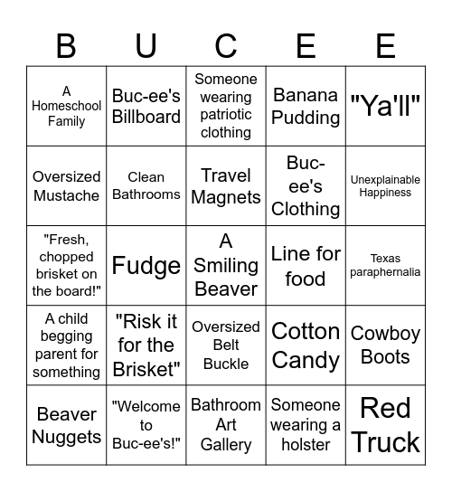 Buc-ee's Bingo Card