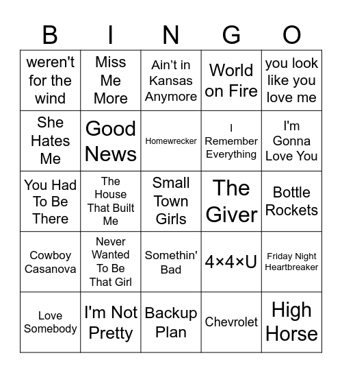 Country Music of Today Bingo Card