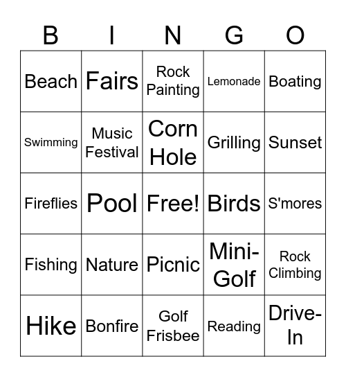 Summer Bingo Card