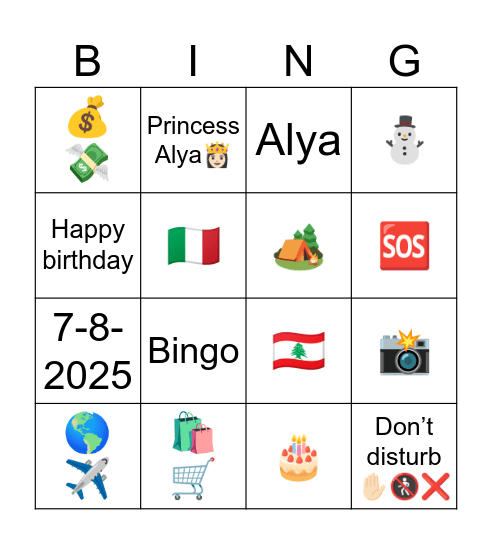 Happy birthday Alya ❤️ Bingo Card