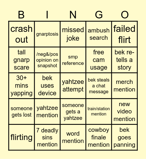 Cowboy SMP (bek pov) Bingo Card