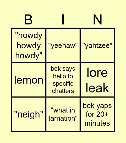just for funsies Bingo Card