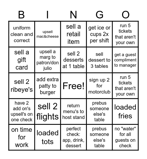 Ford's Bingo Card