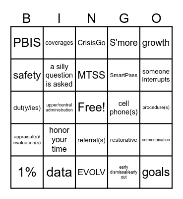 DHMS PD-isms Bingo Card