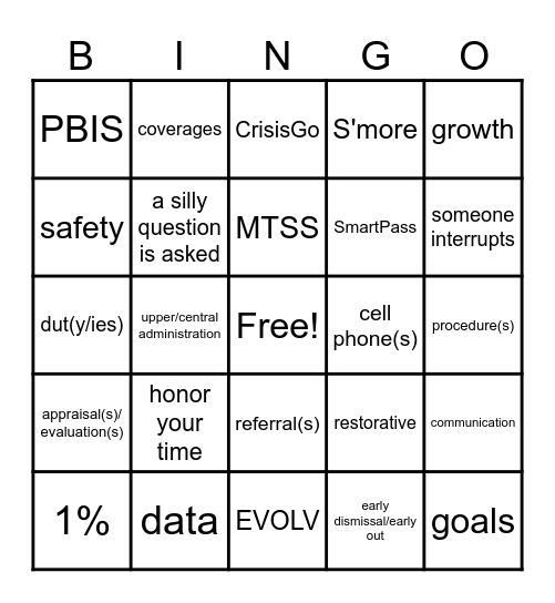 DHMS PD-isms Bingo Card