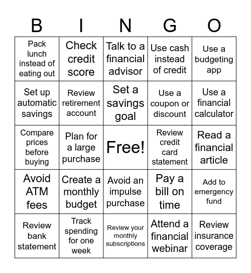 Financial Bingo Card
