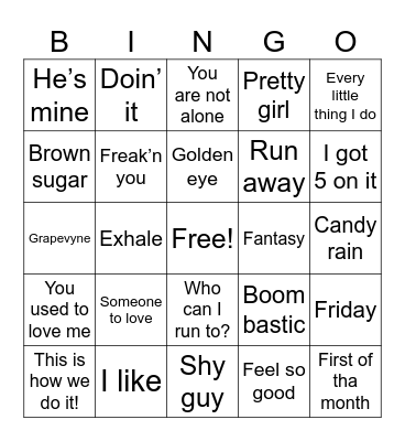 1995 R&B Songs Bingo Card