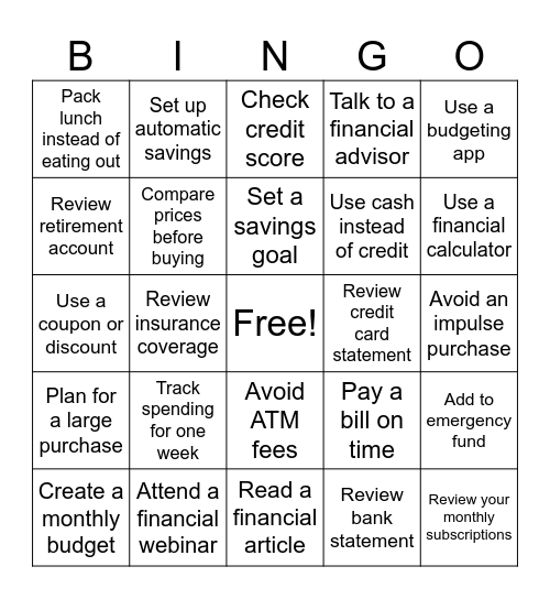 Financial Bingo Card