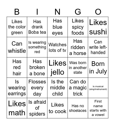 Get to Know You Bingo Card