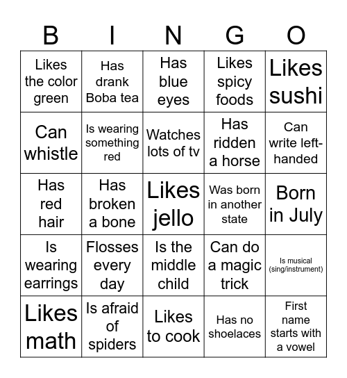 Get to Know You Bingo Card