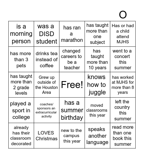 MJHS Bingo Card