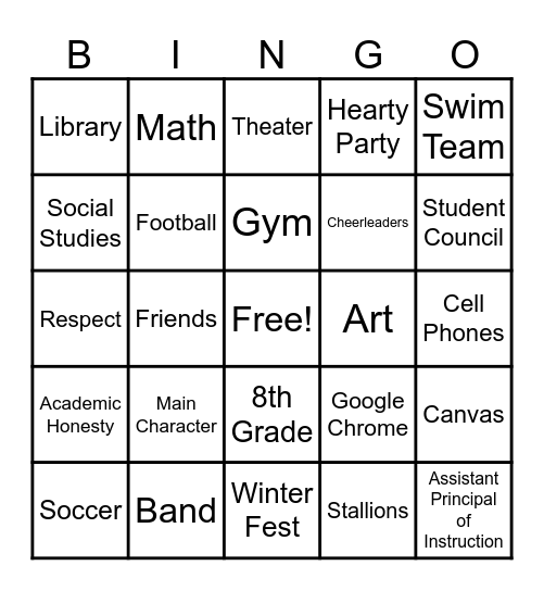 Stallion Camp Bingo Card