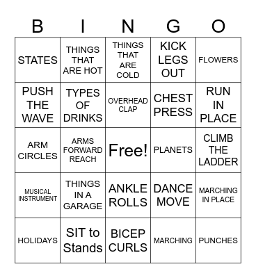 EXERCISE/CATEGORY Bingo Card