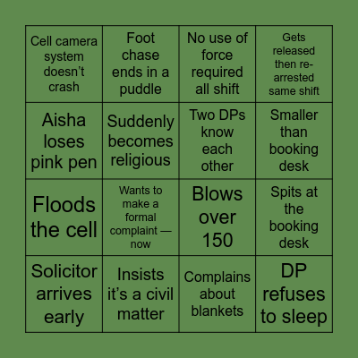 Custody Bingo Card