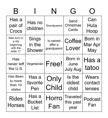Get To Know You Bingo Card