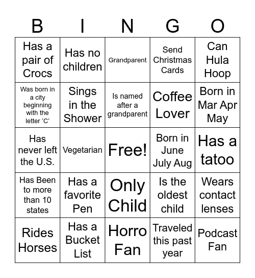 Get To Know You Bingo Card