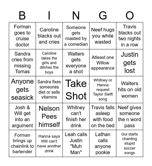 Cruise Bingo Card