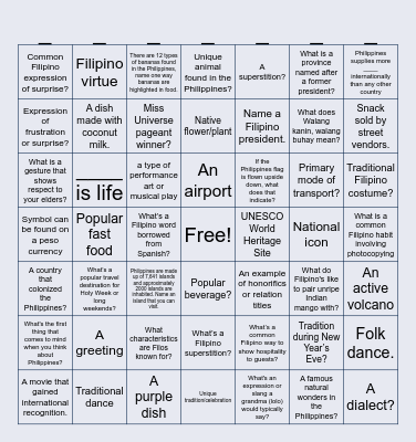 Filipino Language Month Bingo Card