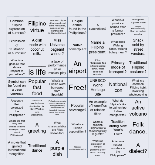 Filipino Language Month Bingo Card