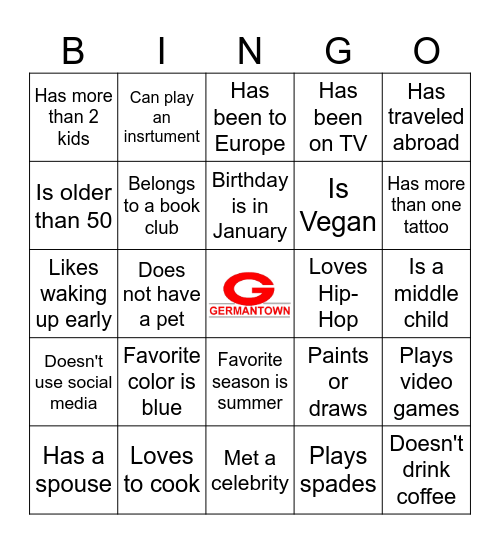 GHS BINGO Card