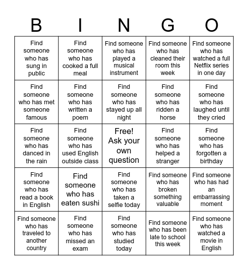 Untitled Bingo Card