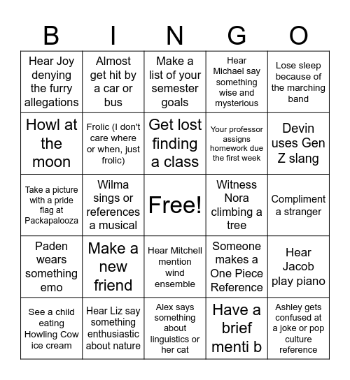 First Week of School Bingo! Bingo Card