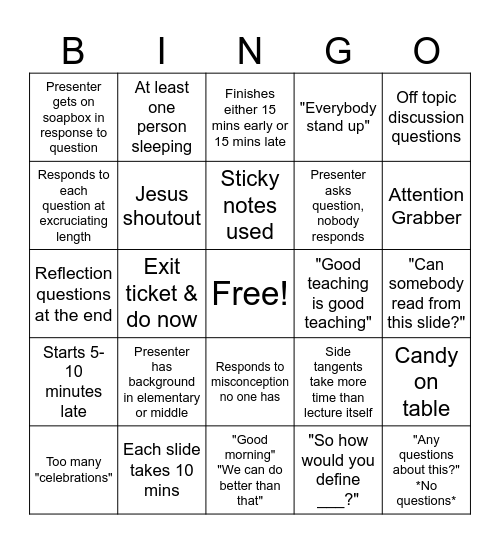 Professional Development Bingo Card