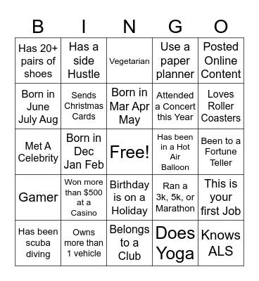 Get to Know you Bingo Card