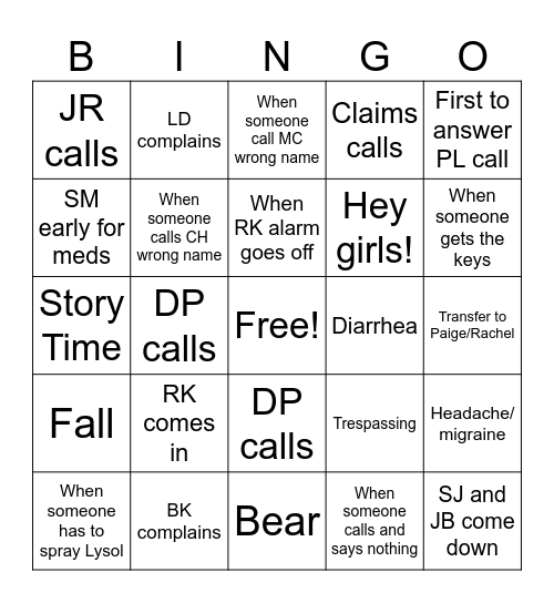 PACE BINGO Card