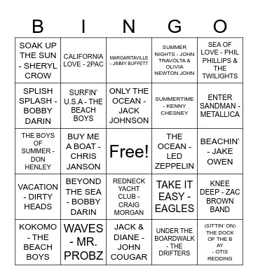 Life's A Beach Bingo Card