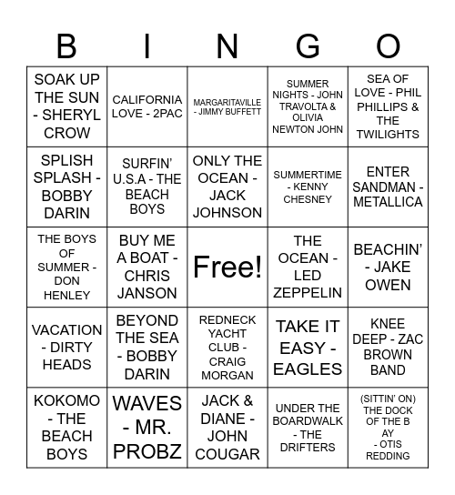 Life's A Beach Bingo Card