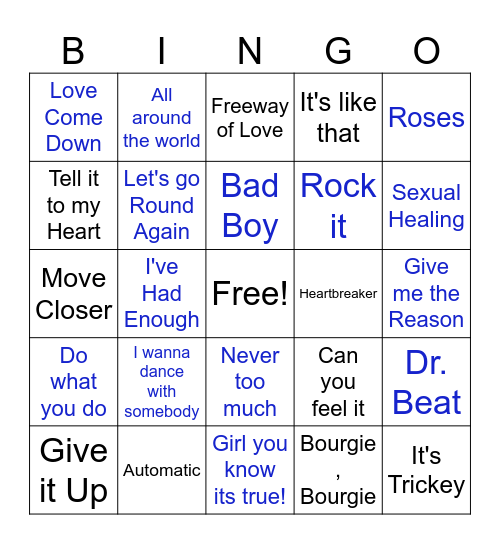 The Best 80's Groove Bingo Card