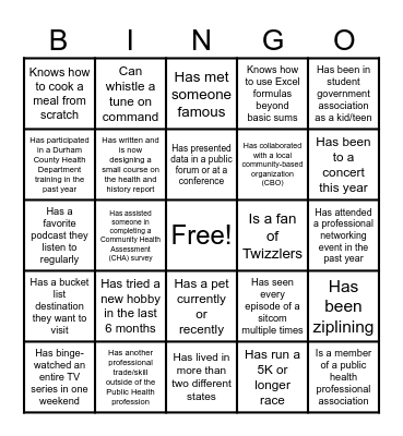 Population Health Bingo Card