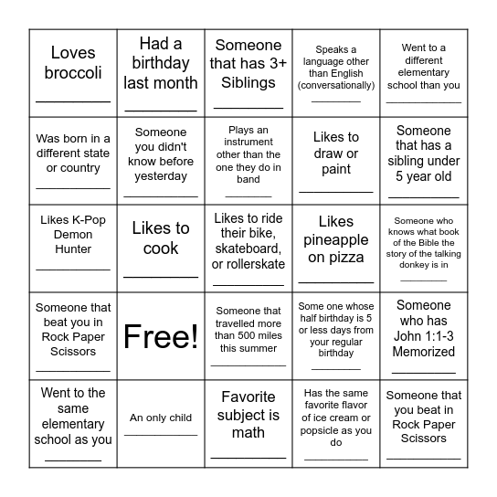 Band Scavenger Hunt!! Bingo Card